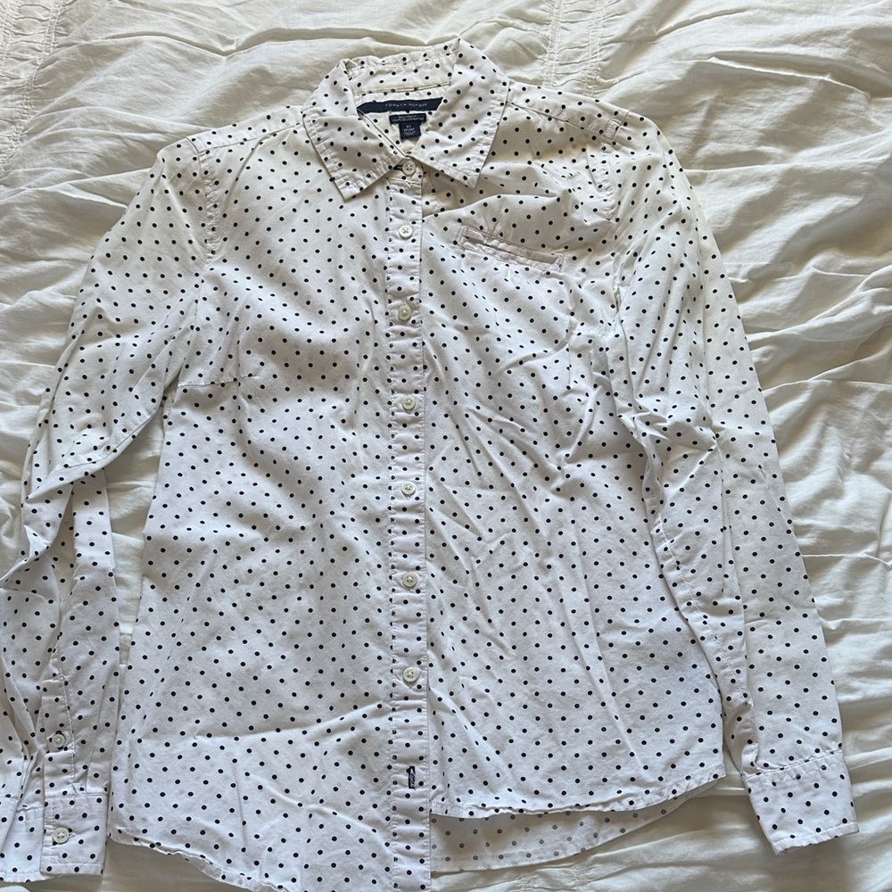 Tommy Hilfiger White and Black Polka Dot Shirt